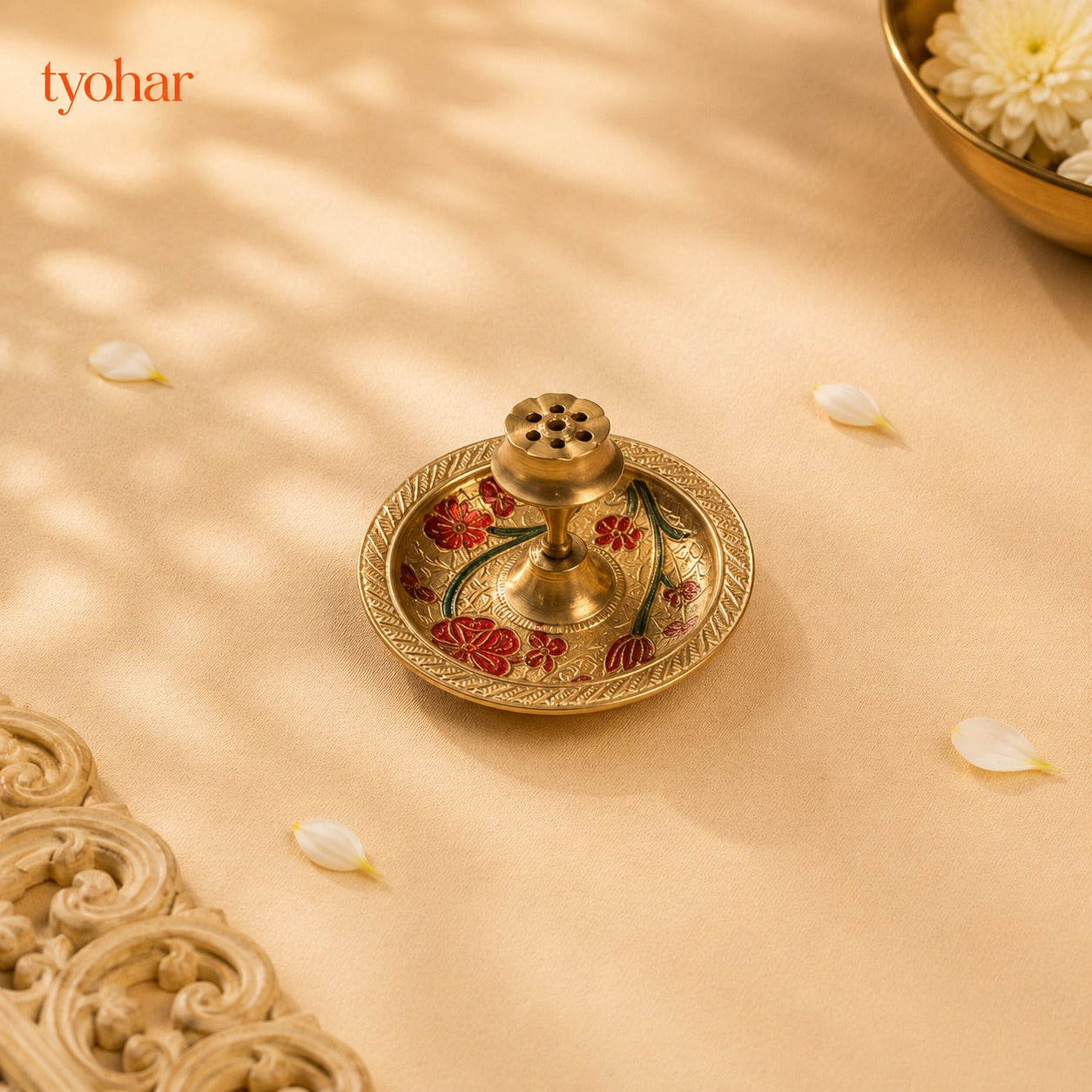 Brass Floral Meenakari Pooja Thali Set (10 Inch)
